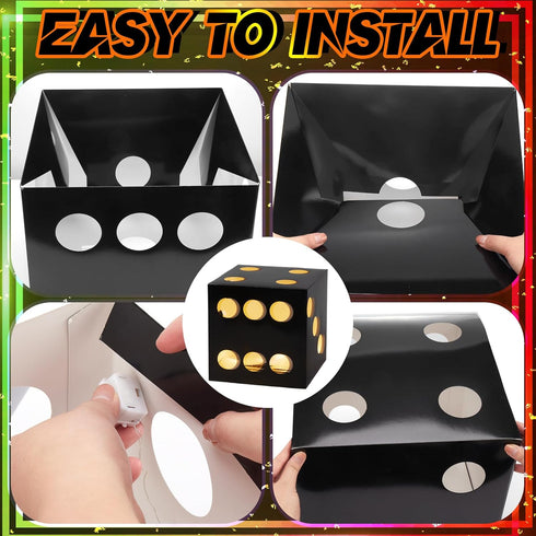 Motipuns 6 Decoration(11.8 Inch,Black) Pcs Large Dice Favor Boxes with Light, Large Dice Box Casino Party Decorations
