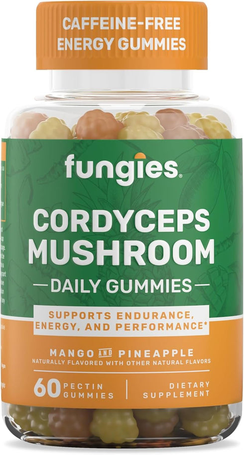 Cordyceps Mushroom Gummies for Adults | 60 Servings | Mango & Pineapple | Mushroom Energy Gummies for Focus | Super