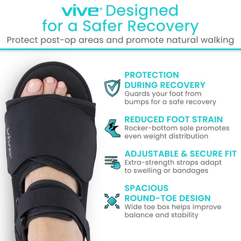 Vive Rounded Post Op Shoe for Injured Foot - Orthopedic Recovery Shoes for Women, Men - Lightweight, Adjustable Medical