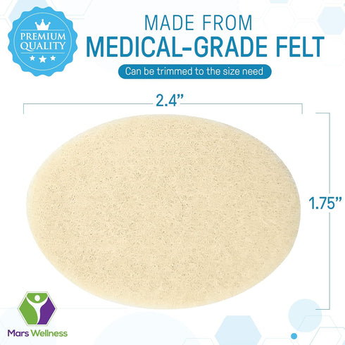 Oval Felt Callus Protective Pads, Adhesive Foot Pads Surrounding Calluses from Rubbing on Shoes, 1/8", 25 Pack