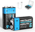 HIKITMATE 2-Pack Rechargeable 9V Lithium Batteries USB C, 4400mWh 9 Volt Li-ion Battery