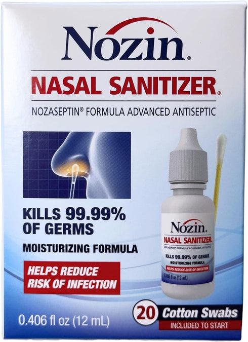 Nozin 12mL 99.99% 60+ Nasal Sanitizer Antiseptic Bottle | Kills of Germs | Applications | Trusted by Hospitals | Made