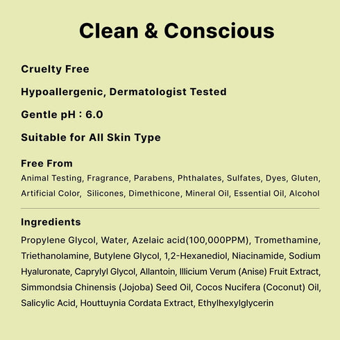 10% Azelaic Acid Serum with Niacinamide, Salicylic Acid, Rosacea Treatment for Face Redness Relief, 1Fl Oz