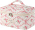 Large Quilted Makeup Bag for Women and Girls, Cute Floral Cotton Cosmetic Bag, Aesthetic Toiletry Bag (01Pink Bows)