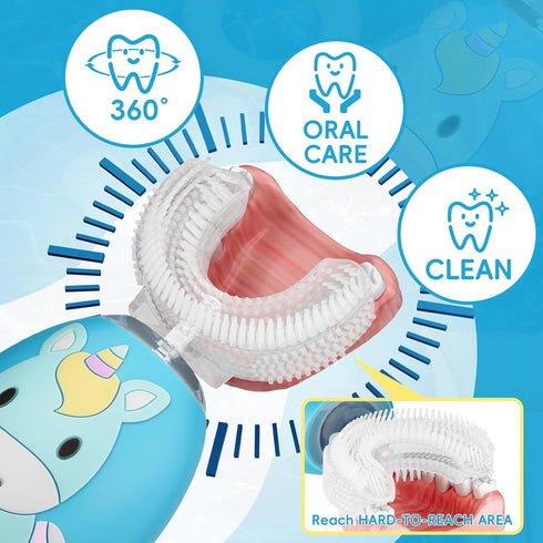 LHhuizou 4 2 360-Degree IPX7 Kids U Shaped Electric Toothbrush Brush Heads, Automatic Sonic Toothbrush Kids Modes
