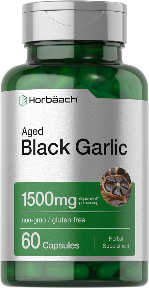 Horbaeach Aged Black Garlic Capsules 1500mg | 60 Count | Fermented Extract Supplement, Non-GMO, Gluten Free