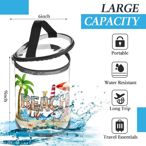 Sanwuta Beach Theme Clear Lotion Toiletry Bag, Travel Makeup Case, Waterproof PVC Cosmetic Bag with Handle, Zipper