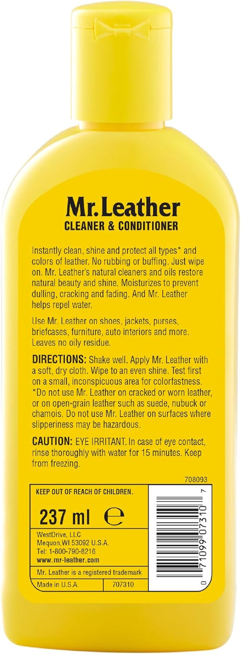 MR. LEATHER Cleaner and Conditioner (8 oz) - Hydrating and Water-Repelling Cream for All Leather