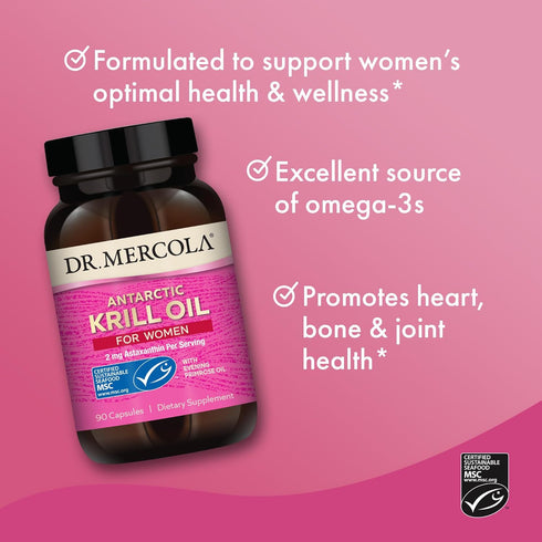 Dr. Mercola Krill Oil for Women - 30 Servings (90 Capsules), with Evening Primrose Oil