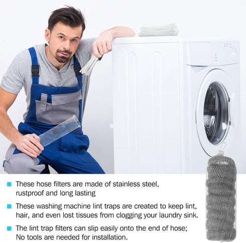 200 Pack Washing Machine Lint Traps, Stainless Steel Lint Catcher for Washer Hose Drain