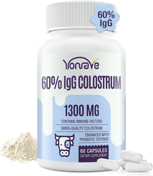 Bovine Colostrum Capsules - 1300mg Extra High 60% IgG for Gut, Bone & Immune Health, 60 Capsules