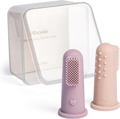 Moonkie Baby Toothbrush Finger Toothbrush Kit for 3 Months+, 2 Pcs Small (Blush/Pale Mauve)