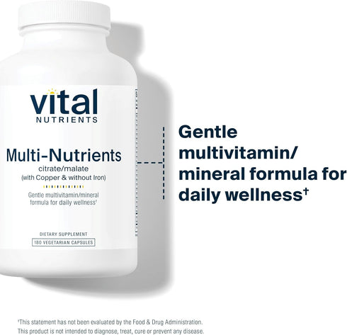 Vital Nutrients Multi-Nutrients 2 - Citrate/Malate Formula with Copper, 180 Vegetarian Capsules per Bottle
