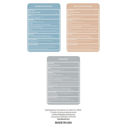 Set 3 1 OZ Touchland Hydrating Hand Sanitizer Spray Dye Free Trio (Rainwater, Unscented, Beach Coco) x FL Mini Travel