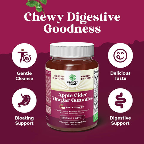 Gummies Gummies B12 B6 60 Apple Cider Vinegar with Mother - Cleanse & Detox ACV for Weight Loss, Gut Health, Bloating