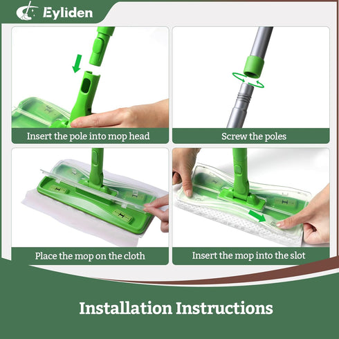Eyliden Sweeper Mop, Wet & Dry Mops for Floor Cleaning, Disposable Dust Mop Starter Kit with 36 Refills