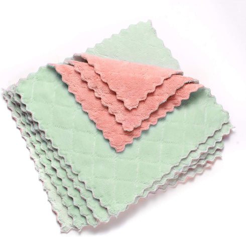 kimteny Cleaning Cloths Kitchen Towels, Microfiber Washcloths, Lint Free Reusable Dishcloths, Pack of 5 (Pink-Green)