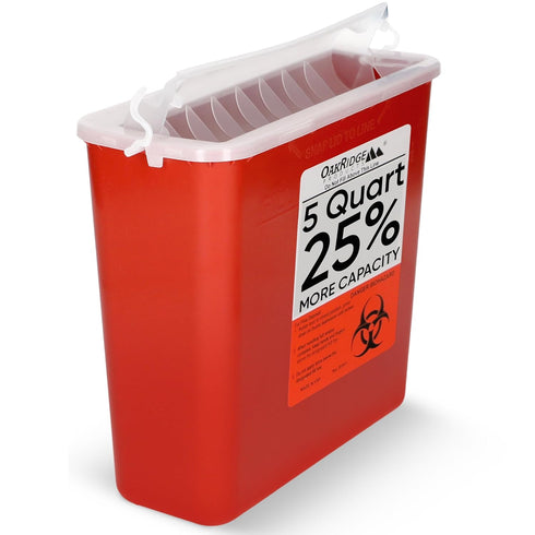 Oakridge Products 5 Quart Sharps Container for Home Use and Professional, Biohazard Needle and Syringe Disposal