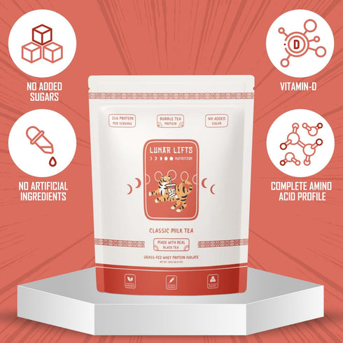 Classic Milk Tea Boba Protein Powder - Whey Protein Isolate - 26g Grass Fed Protein - No Added Sugar