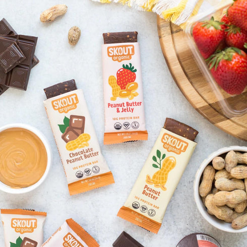 Skout Organic Plant-Based Protein Bars, Peanut Butter (12 Pack) – 10g Protein, Vegan, Gluten Free