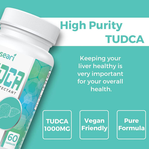 TUDCA Bile Salts Supplement 1000mg 60 Veggie Capsules for Liver Support and Detox Cleanse