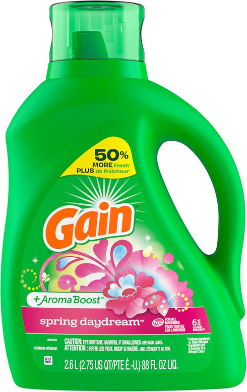 Gain + Aroma Boost Liquid Laundry Detergent, Spring Daydream Scent, 61 Loads, 88 fl oz, HE Compatible