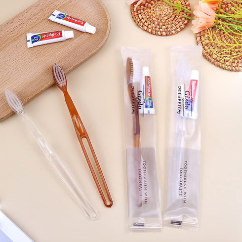 50 Pack Disposable Toothbrushes with Toothpaste, Individually Wrapped Travel Kit