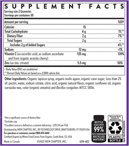 New Chapter Vitamin C+ Gummies - 40% Less Sugar, Excellent Source of Vitamin C, TWO Daily Gummies for Immune Support
