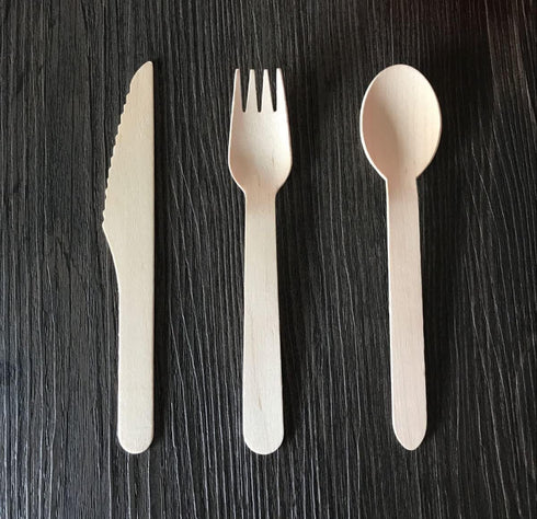 Gmark Disposable Wooden Cutlery Set, 200pcs - 80 Forks, 80 Spoons, 40 Knives, Biodegradable