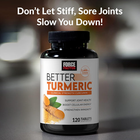 FORCE FACTOR Better Turmeric Joint Support Supplement - 120 Tablets, HydroCurc Turmeric Curcumin with Black Pepper