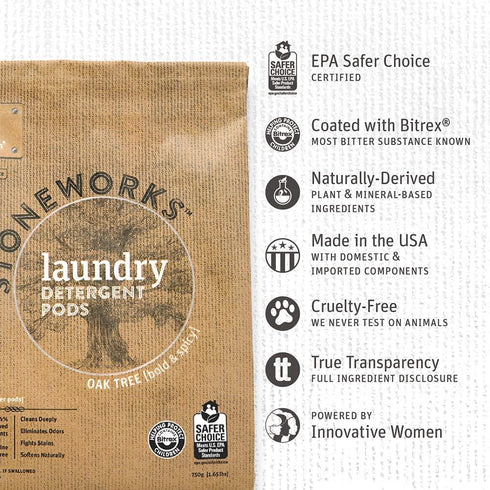 Grab Green Stoneworks Natural Laundry Detergent Powder Pods - Oak Tree, 50 Loads