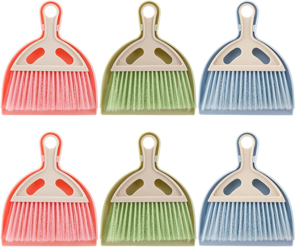 SOUJOY 6 Pack Small Dustpan and Brush Set, Mini Hand Broom and Dustpan for Table, Desk, Keyboard, Cars