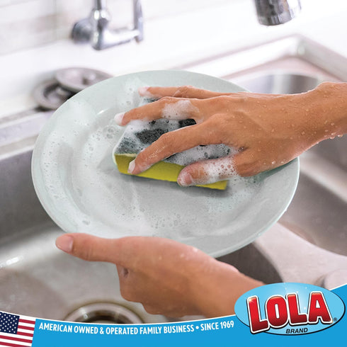 Lola Products Pot Brite Scour N' Sponge - 12 Pack Non-Scratch Dish Scrub Sponges, Nylon & Polyester Non-Woven