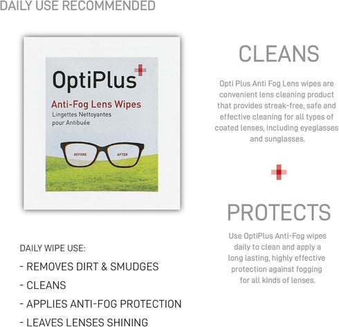 Pack 100 Pack OptiPlus Anti Fog Lens Wipes l Pre-Moistened l Cleaning Wipes for Glasses, Laptops Screens, Smart Phones