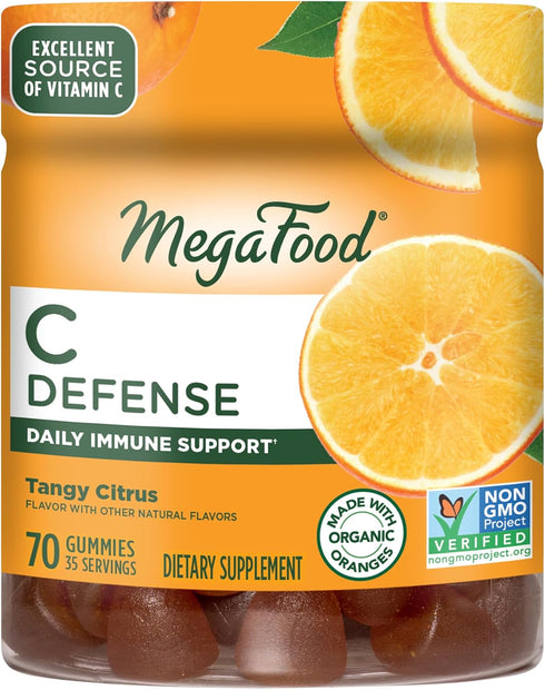 MegaFood C Defense Daily Immune Support Supplement - Chewable Vitamin C Gummies, 70 Gummy Vitamins, Tangy Citrus
