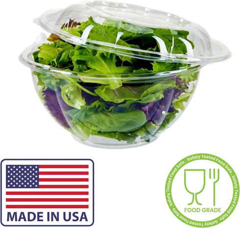 Mr Miracle Clear 18 Ounce Plastic Salad Bowls with Snap-On Lids, Pack of 50, Airtight Disposable Containers for Lunch