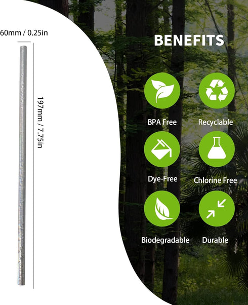 Shining Silver Paper Straws for Drinking, 100 Disposable Metal Silver Drinking Straws for Wedding Decoration