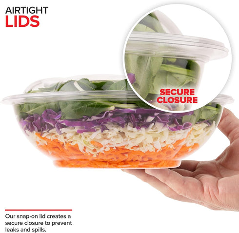 Stock Your Home 64oz Clear Plastic Salad Bowls with Lids, 10 Pack Extra Large Disposable Takeout Containers