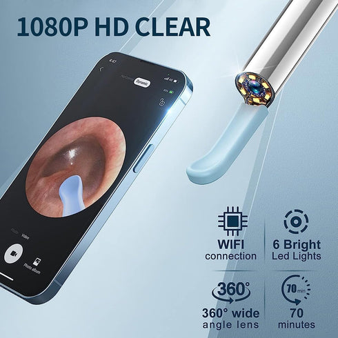 RSRNKXC 1080P 6 Lights,IP67 8 Ear Wax Removal Kit,Earwax Removal Tools with HD Camera and LED Waterproof,Multi-Purpose