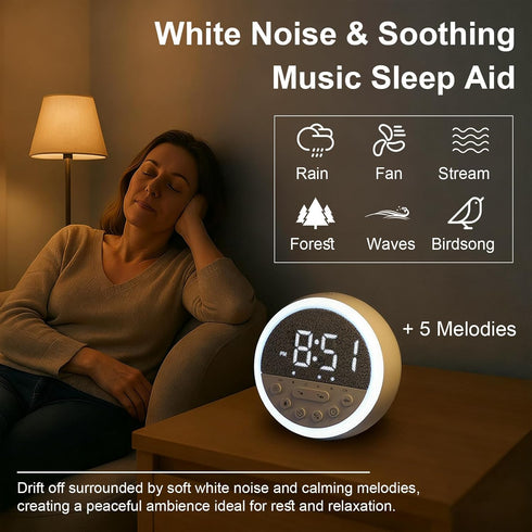 Sunrise Alarm Clock and Sound Machine Nightlight Adjustable Brightness, Rechargeable Wake Up Light Digital, Sleep
