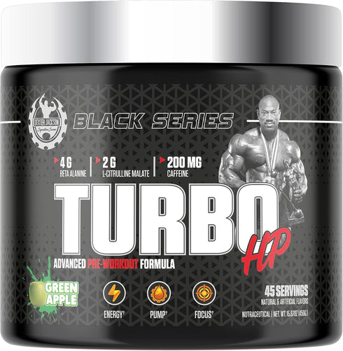 Dexter Jackson Black Series Turbo HP Pre Workout, 45 Servings, 450 Gram, Flavoured, Green Apple