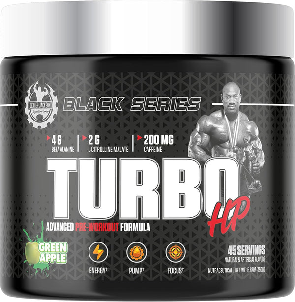 Dexter Jackson Black Series Turbo HP Pre Workout, 45 Servings, 450 Gram, Flavoured, Green Apple