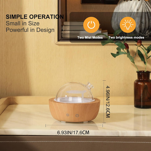 kakoda 200mlwith 3Pcs Glass Essential Oil Diffusers for Home, Wood Grain Base Humidifier, Decorative Bedroom