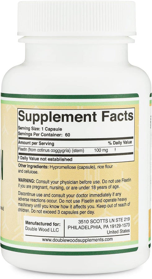 Fisetin Supplement 100mg of Bioactive Flavonoids, 60 Count, Aging Support Senolytic by Double Wood