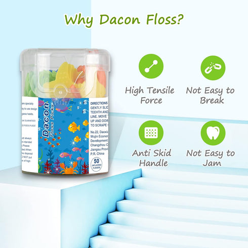 Kids Flossers - Unflavored Kids Dental Floss Picks in 4 Colors Ocean Animals Shaped, 50 Count (Pack of 4)