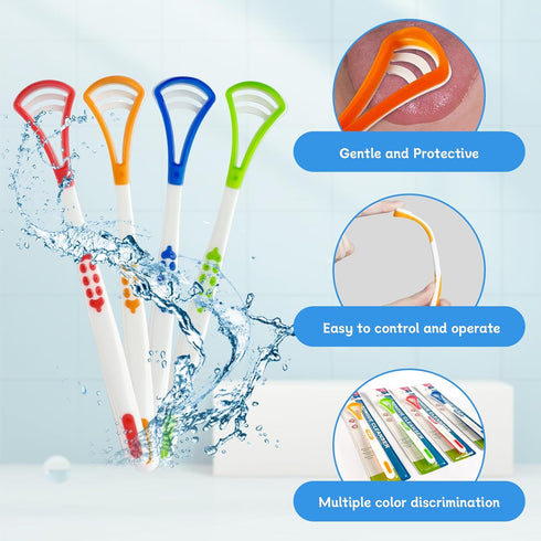 4-Pack Tongue Scraper Oral Care Kits – Dual-sided Brushes for Reducing Bad Breath, Ideal for Adults and Kids