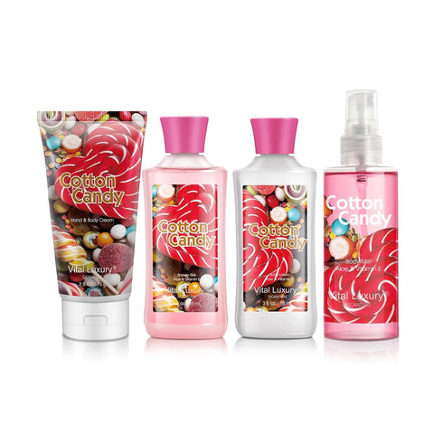 Cotton Candy Bath & Body Kit - 3 Fl Oz, Home Spa Set with Body Lotion, Shower Gel, Body Cream, Fragrance Mist