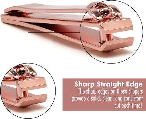 PrettyClaw Nail Clippers, Sharp Edge Fingernail and Toenail Clipper, Stainless Steel for Manicure and Pedicure (Rose