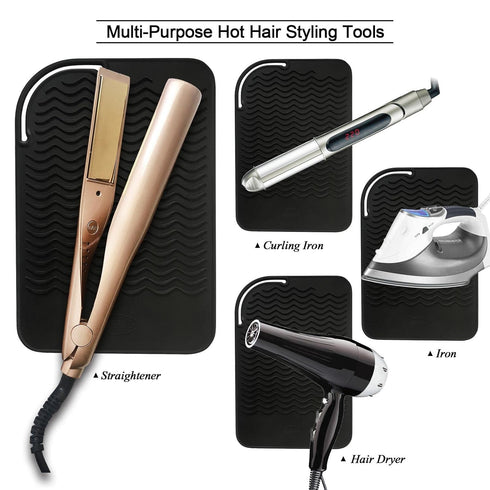 Silicone Heat Resistant Travel Mat, Anti-Heat Pad for Hair Straighteners, Curling Irons, Hot Styling Tools