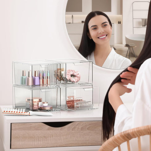 Sorbus Clear Makeup Organizer - Stackable Acrylic Drawer Organizer for Vanity, Bathroom, and Office Storage